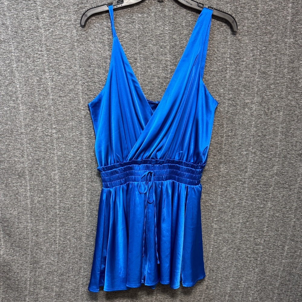 Glam Vibrant Blue Satin Romper